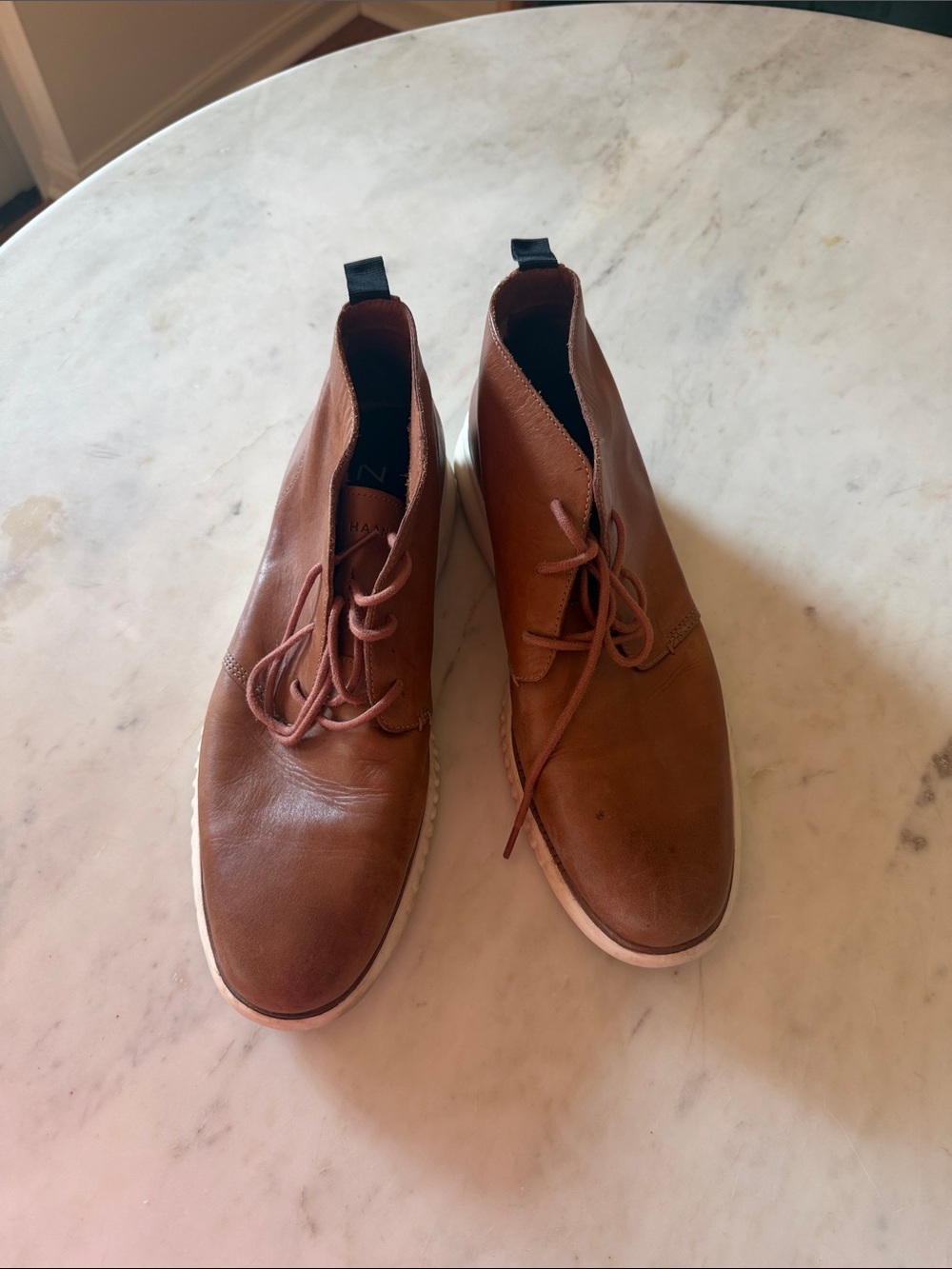 Cole Haan Brown Tan Leather Chukka Boots with White Sole